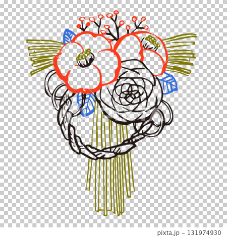 New Year's decorations New Year's brush line drawing illustration 131974930