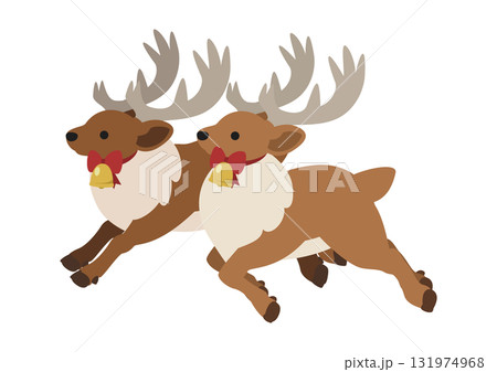 並んで走るクリスマスリボンをつけたトナカイのかわいいベクターイラスト 並んで走るクリスマスリボンをつけたトナカイのかわいいベクターイラスト 131974968