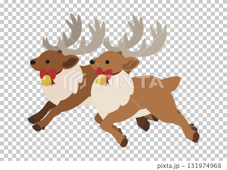 並んで走るクリスマスリボンをつけたトナカイのかわいいベクターイラスト 並んで走るクリスマスリボンをつけたトナカイのかわいいベクターイラスト 131974968
