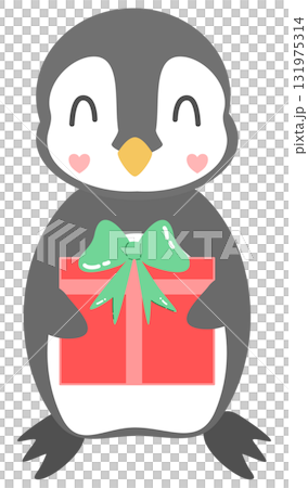Cute Penguin Holding a red and green Gift Box, created by hand drawn Cute Penguin Holding a red and green Gift Box, created by hand drawn 131975314