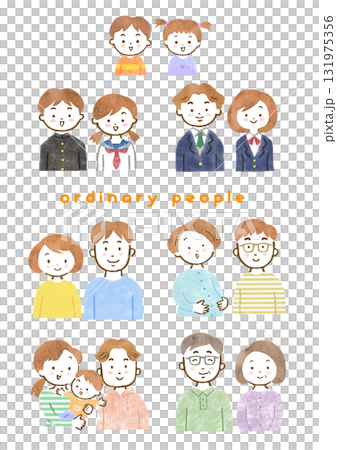 從兒童到老人的各世代的人的上半身插圖集 131975356