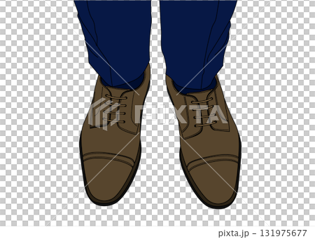 A bird's-eye view of a man's feet wearing business shoes. Color A bird's-eye view of a man's feet wearing business shoes. Color 131975677