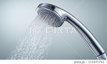 シャワーヘッドから勢いよく流れ出る水「生成AI」 シャワーヘッドから勢いよく流れ出る水「生成AI」 131975742