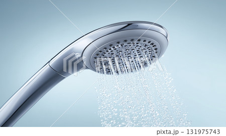シャワーヘッドから勢いよく流れ出る水「生成AI」 シャワーヘッドから勢いよく流れ出る水「生成AI」 131975743