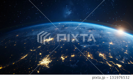 青い惑星地球　宇宙の中に浮かぶ美しい地球イラスト 131976532