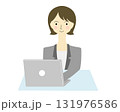パソコン作業をする女性　ボブ外はね 131976586