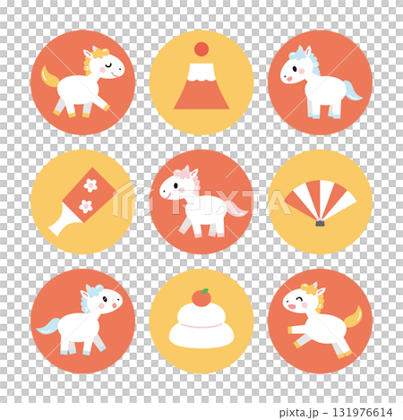 Illustration of a lucky charm and horse, square, Year of the Horse, New Year's material Illustration of a lucky charm and horse, square, Year of the Horse, New Year's material 131976614