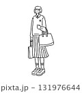 レトロ風のシンプルな女性　線画 131976644