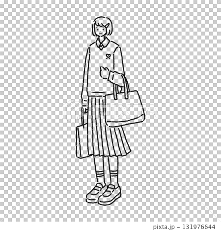 レトロ風のシンプルな女性　線画 131976644