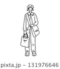 ベレー帽を被ったかわいい女性　線画 131976646