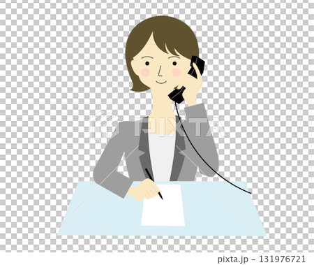 電話対応する女性　ボブ外はね 131976721
