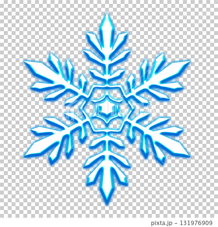 透明背景上的藍色發光雪花圖標 131976909
