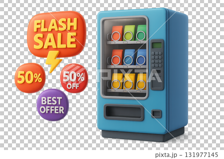 3d sale vending machine with colorful drinks and flash sale sign offering 50 percent off and best offer in modern style, cheerful and attractive for promotion 3d sale vending machine with colorful drinks and flash sale sign offering 50 percent off and best offer in modern style, cheerful and attractive for promotion 131977145