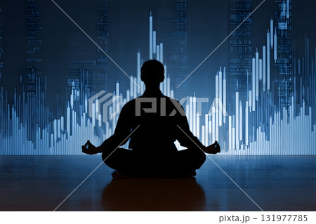 Meditating in front of rising charts calm Meditating in front of rising charts calm 131977785