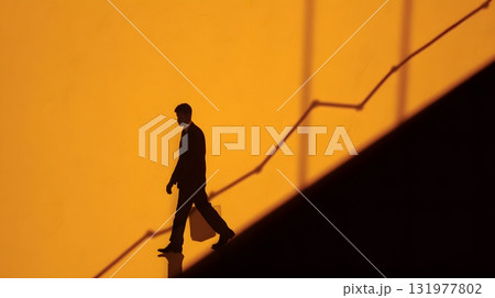 Businessman shadow walking on chart line Businessman shadow walking on chart line 131977802