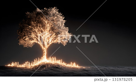 business resilience symbol glowing tree regrowth abstract 131978205