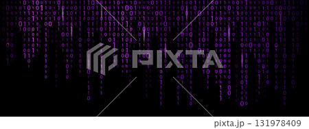 Matrix binary code rain background with glowing numbers. Futuristic cyber effect. 131978409