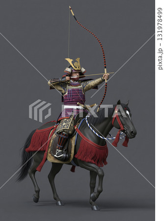 甲冑を着た武将　日本のサムライ　弓を引く 131978499