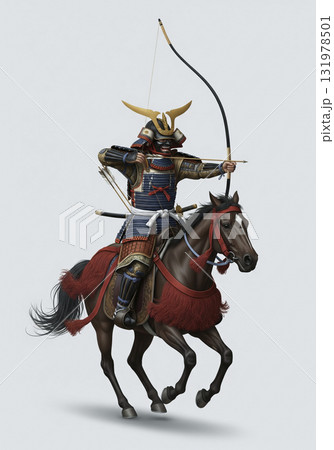 甲冑を着た武将　日本のサムライ　弓を引く 131978501