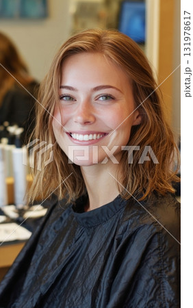Happy young woman smiling portrait in beauty salon 131978617