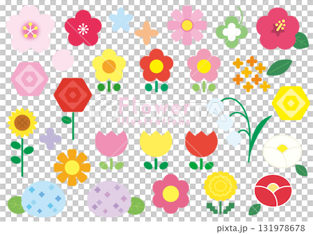 Simple and cute seasonal flower illustration material set 131978678