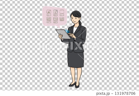 操作平板電腦的女商人（全身，純色） 131978706