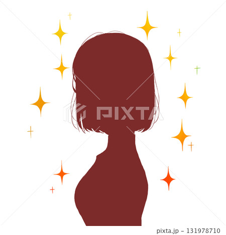 ボブカットの女性　横側　シルエット　キラキラ 131978710