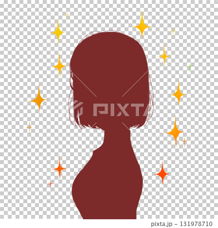 ボブカットの女性　横側　シルエット　キラキラ 131978710