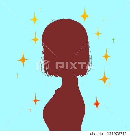 ボブカットの女性　横側　シルエット　キラキラ 131978712