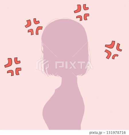 静かに怒っている女性 ムカつきマーク シルエット 静かに怒っている女性 ムカつきマーク シルエット 131978716