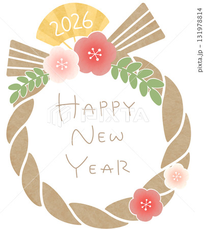 お正月 しめ縄 梅 HAPPY NEW YEAR 2026年 131978814
