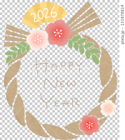 お正月 しめ縄 梅 HAPPY NEW YEAR 2026年 131978814