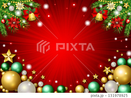 クリスマス背景、オーナメント、星、かわいい、イラスト、赤、横 クリスマス背景、オーナメント、星、かわいい、イラスト、赤、横 131978925