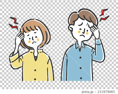 Couple suffering from headache, upper body, vector 131979065