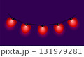Glowing red heart string lights on dark purple background 131979281