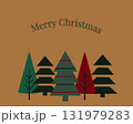 Minimalist Christmas greeting card with green and red trees on brown background 131979283