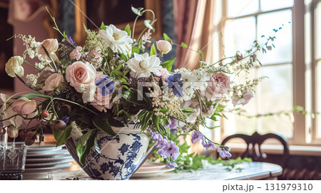 Beautiful bouquet of flowers in vase. Floral arrangement 131979310