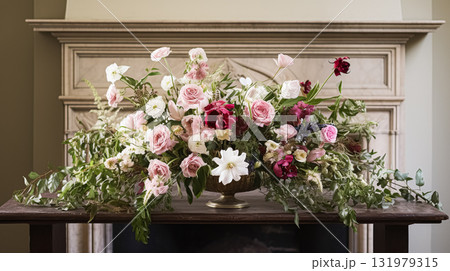 Beautiful bouquet of flowers in vase. Floral arrangement 131979315