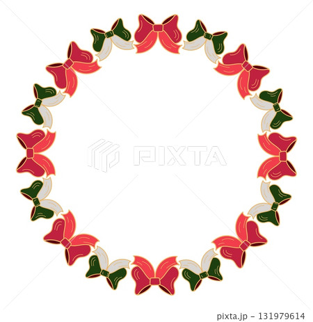 Christmas wreath with red and green bows, decorative border doodle style isolated on white background Christmas wreath with red and green bows, decorative border doodle style isolated on white background 131979614