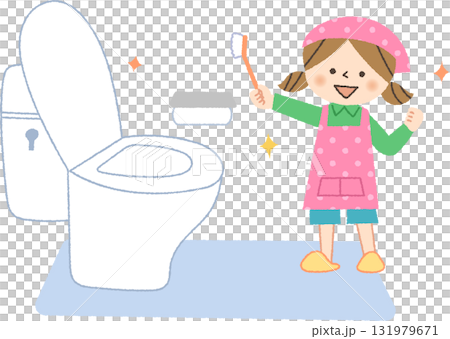 Girl cleaning the toilet 131979671