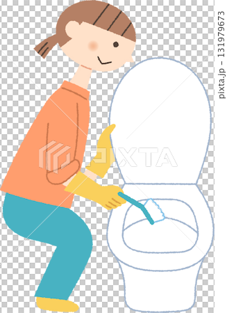 トイレをブラシで磨く女性 131979673