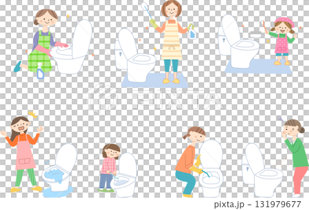 トイレ掃除をする人のイラストセット 131979677