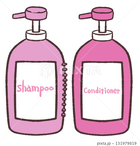 シャンプーとリンスのピンクのボトルセット 131979819