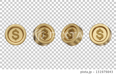 cartoon style Dollar gold coin 3D graphic 131979843