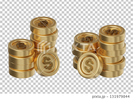 cartoon style stack of Dollar gold coin 3D graphic 131979844