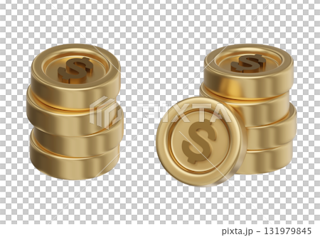 cartoon style stack of Dollar gold coin 3D graphic 131979845