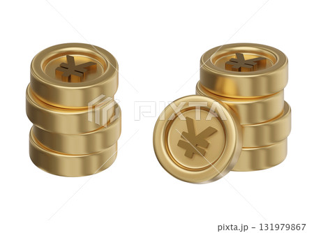 cartoon style stack of Yen gold coin 3D graphic 131979867