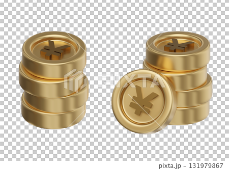cartoon style stack of Yen gold coin 3D graphic 131979867
