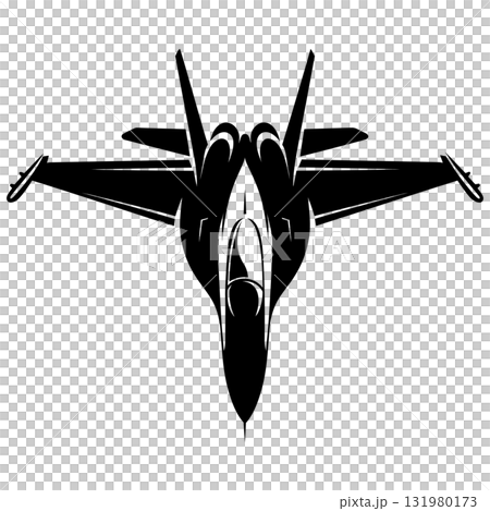 Vector Art Realistic Military Training Jet Silhouette Design Bold Black Outline on Transparent Background 131980173