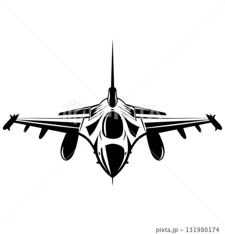 Vector Art Fighter Jet Military Aircraft Black and White Detailed Design on Transparent Background 131980174